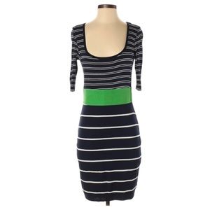 Vintage B44 Dressed Striped navy dress with green accent